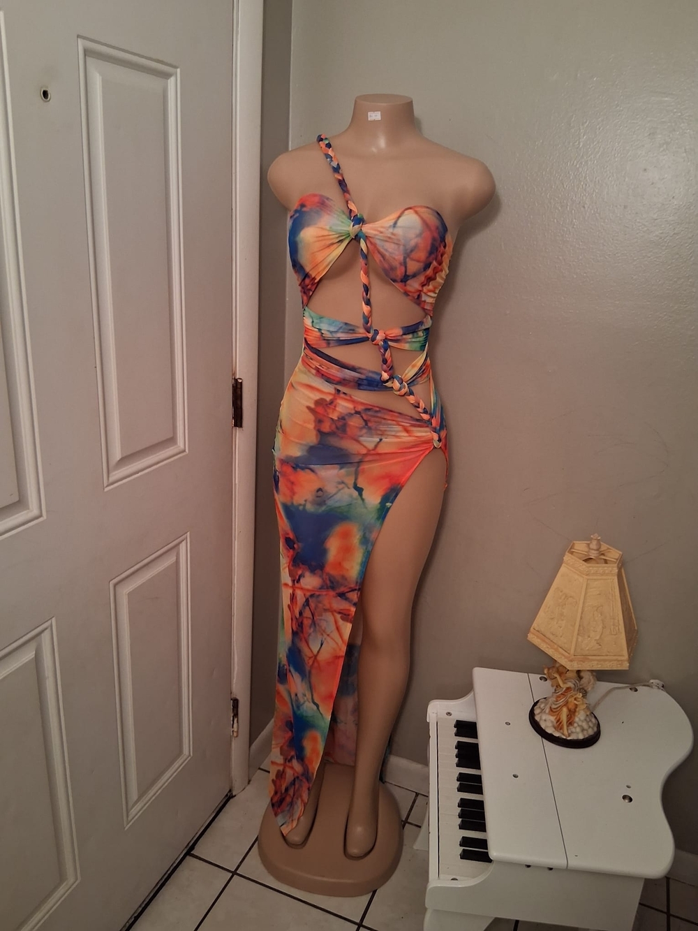 Tie-Dye Cutout Maxi Dress with High Slit